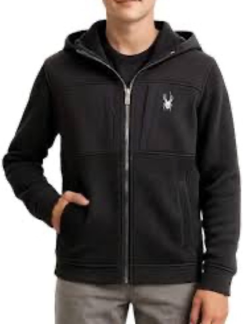 Spyder Black Hooded Full-Zip Jacket with White Logo